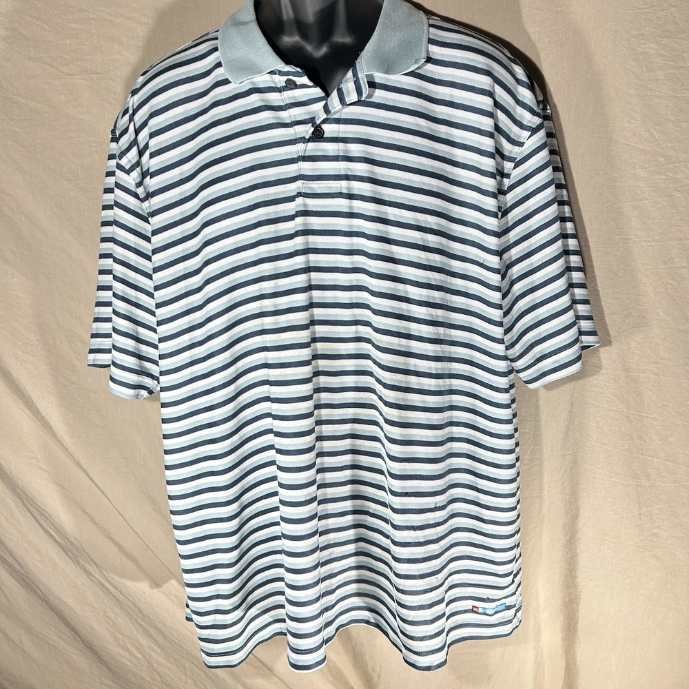 Wrangler Breathe-Dri Men's Polo Shirt Size XXL Blue Striped Short Sleeve